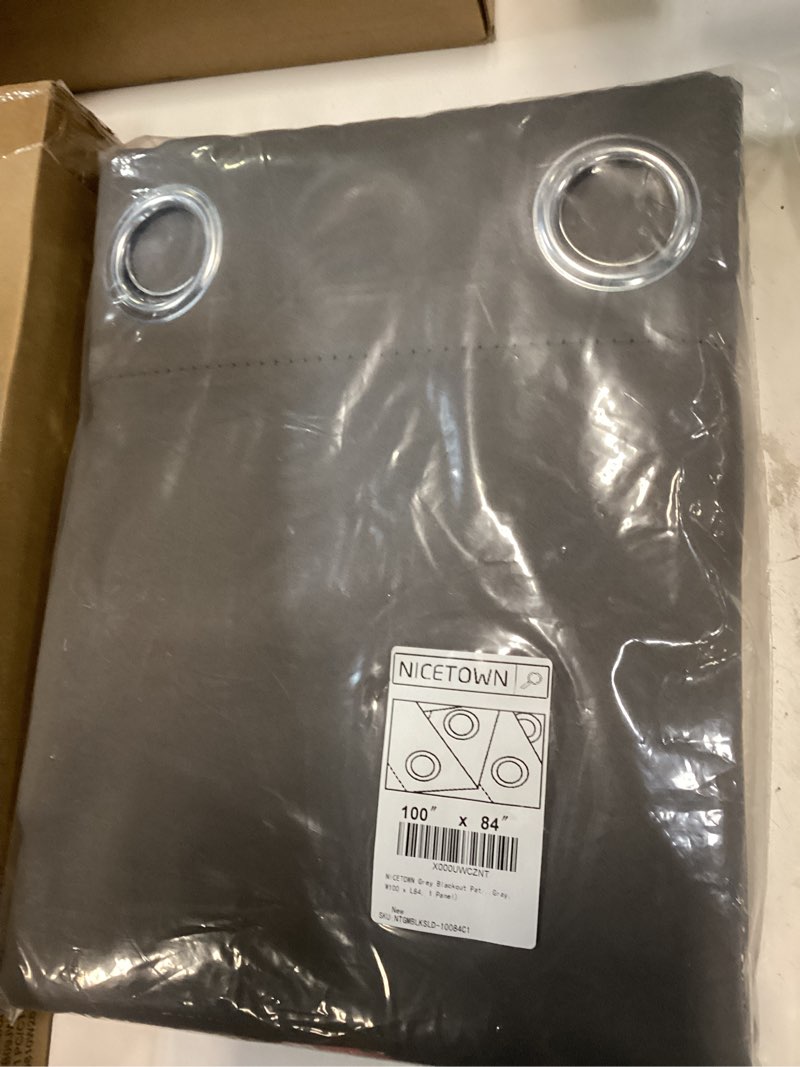 Condition photo showing New/Like New for NICETOWN Grey Blackout Patio Sliding Door Curtains 84 inch Length, Grommet Room Divider Thermal Insulated Curtain Drapes for French Door/Living Room (Gray, W100 x L84, 1 Panel)