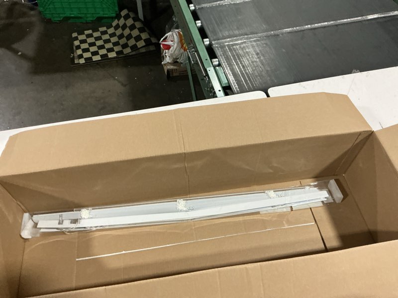 Condition photo showing As Is for yiibaii mini blinds suitable for 35" w x 64" h windows 1" aluminum horizontal venetian blinds darkening with rope and pole can mounted inside or outside white 35"w x 64"h