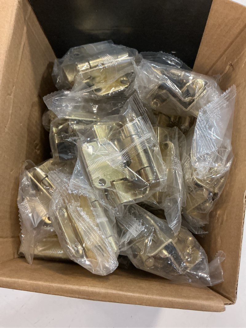 Condition photo showing Good Condition for chibery 50 pack | 1/2 inch overlay semi partial wrap around cabinet hinges, self closing face frame variable decorative replacement, kitchen hardware, with screw & quiet bumper (brass gold) 50 gold