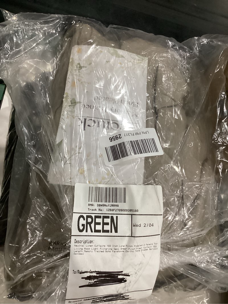 Condition photo showing Good Condition for Dark Flax Curtains 102 Inches Long Pinch Pleated for Living Room 2 Panels Set Greyish Beige Pinch Pleat Drapes Back Tab Farmhouse Ceiling Floor 102 Inch Window Curtains Bedroom Burlywood Birch Taupe Taupe 40"W x 102"L (Pack of 2)