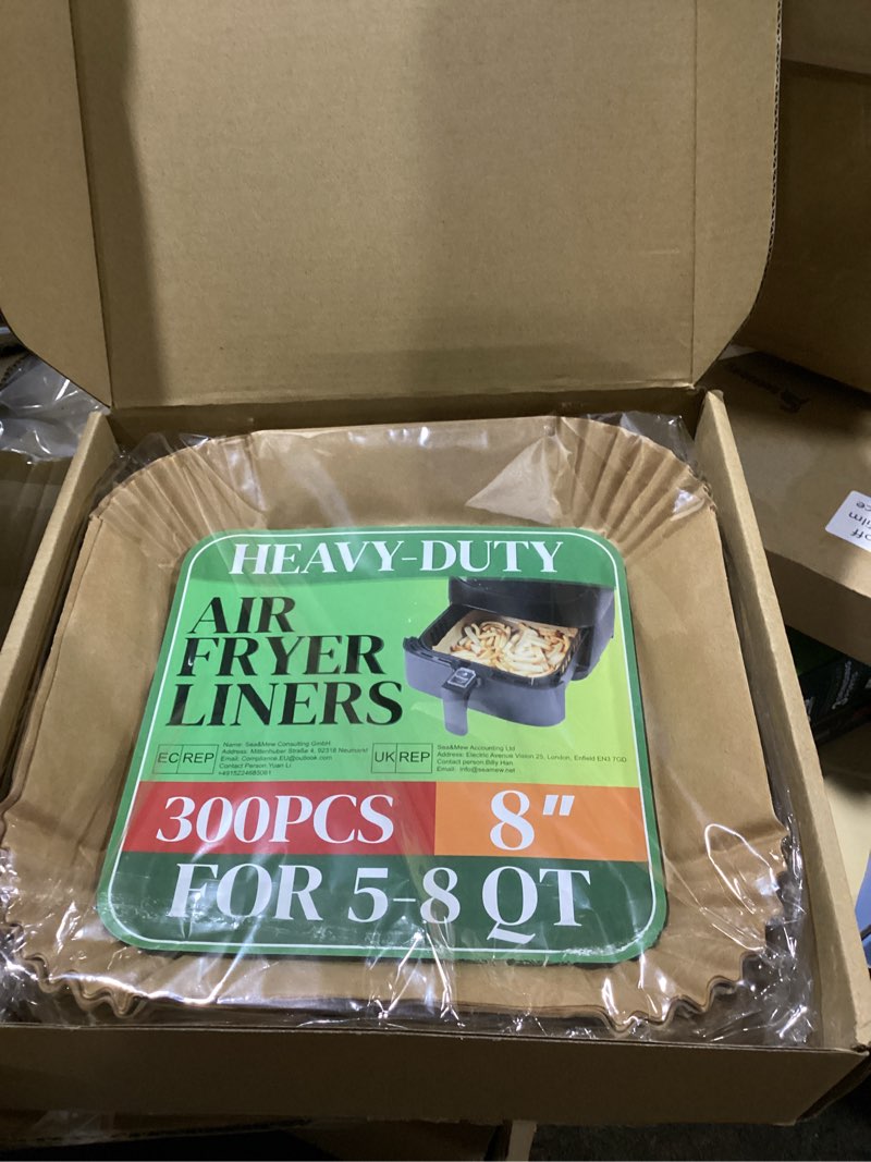 Condition photo showing Good Condition for bykitchen 300pcs disposable air fryer paper liners for ninja af141 5 qt pro af181 6.5qt, cosori chefman 6 qt &other 5 to 8qt airfryer, 8in square air fryer parchment paper, airfryer basket accessories 8 inch for 5-8 qt-300pcs