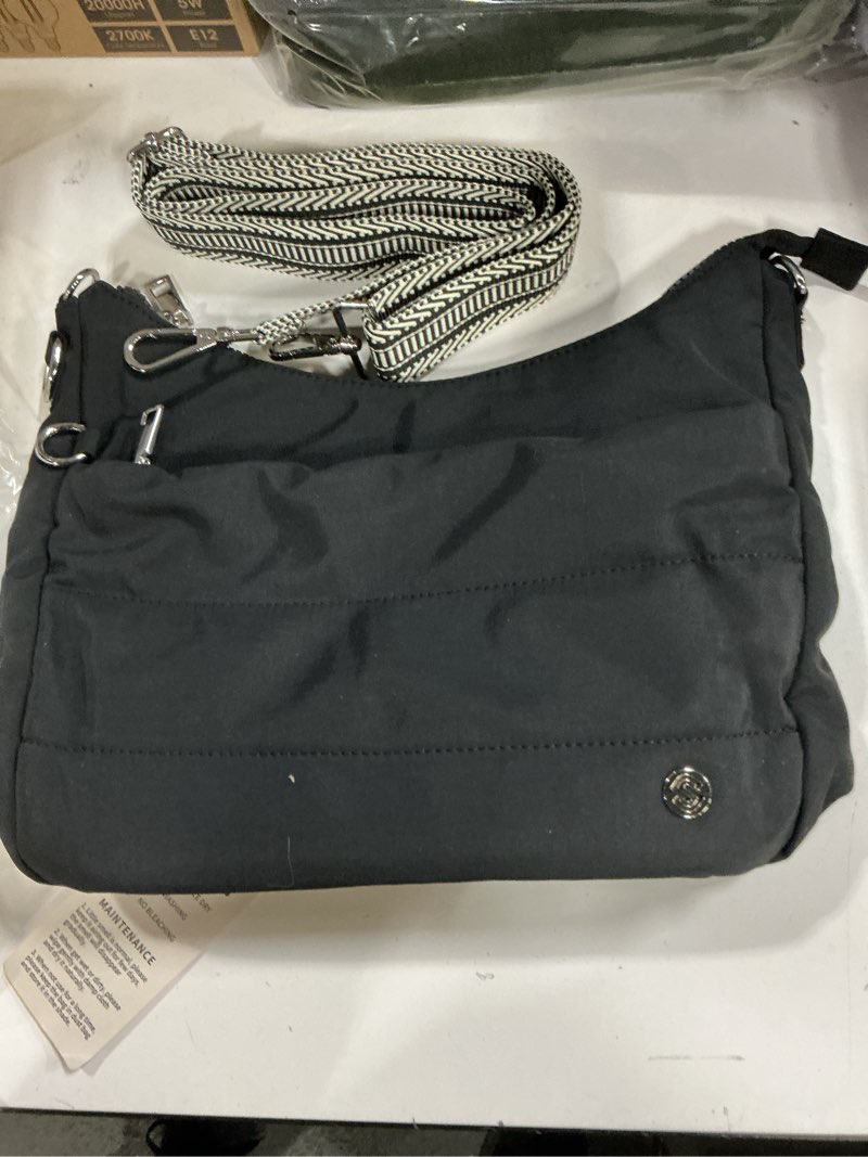 Condition photo showing New/Like New for anti theft crossbody purse hobo crossbody bags for women, quilted puffer bag slouchy built-in wallet & rfid blocking black