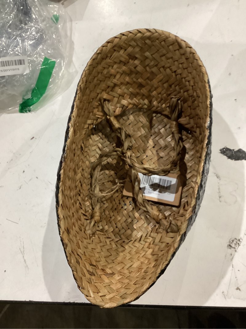 Condition photo showing Good Condition for woven seagrass belly basket for storage, laundry, picnic, plant pot cover, and grocery and toy storage (small, black)