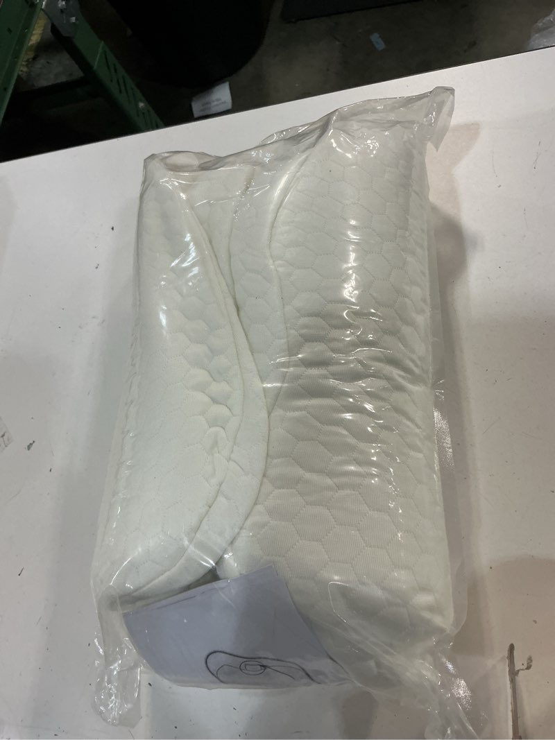 Condition photo showing New/Like New for memory foam cervical neck pillow – ergonomic butterfly shape with central airflow hole & cooling ventilation, moisture-wicking cover, contoured support for back & side sleepers – neck pain relief