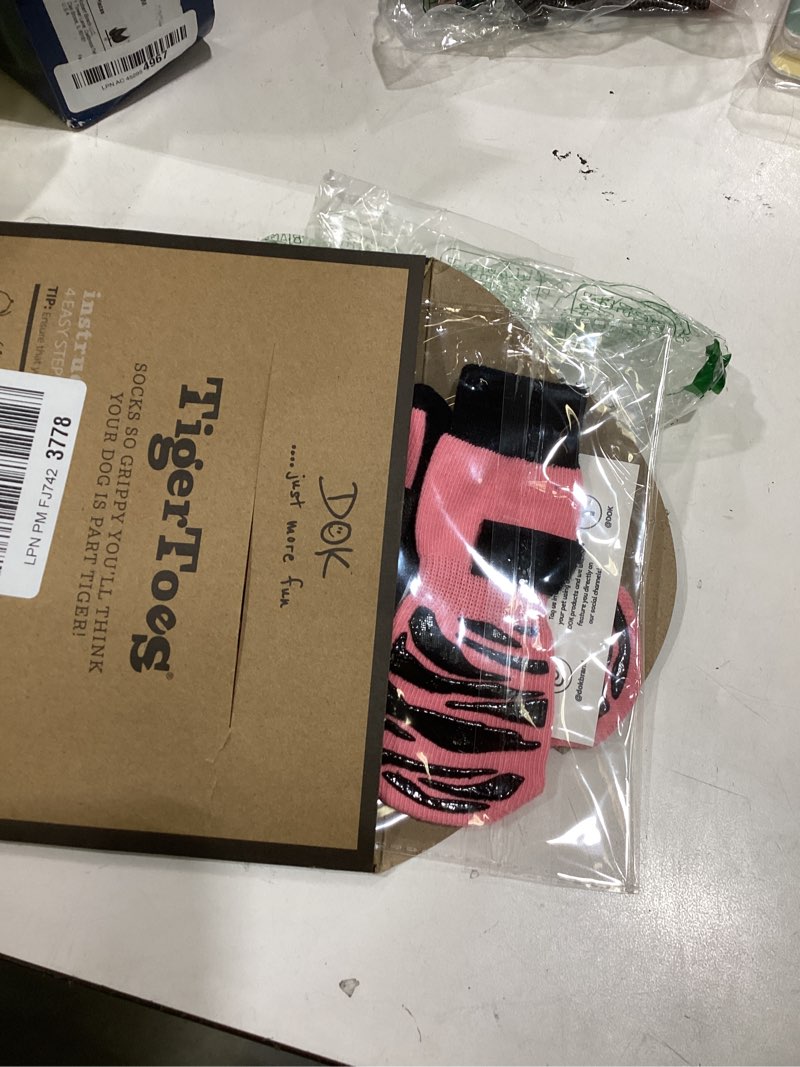 Condition photo showing New/Like New for DOK TigerToes Premium Non-Slip Dog Socks for Hardwood Floors - Extra-Thick Grip That Works Even When Twisted - Prevents Licking, Slipping, and Great for Dog Paw Protection (Sassy Pink, Medium) Sassy Pink Medium