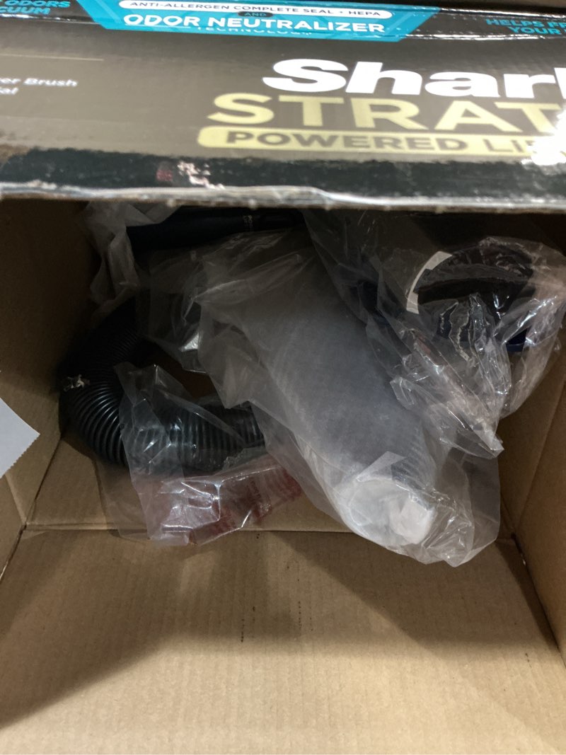 Condition photo showing Good Condition for shark upright vacuum, stratos with duoclean powerfins, hairpro, powered lift-away, self-cleaning brushroll, & odor neutralizer technology, navy, az3002