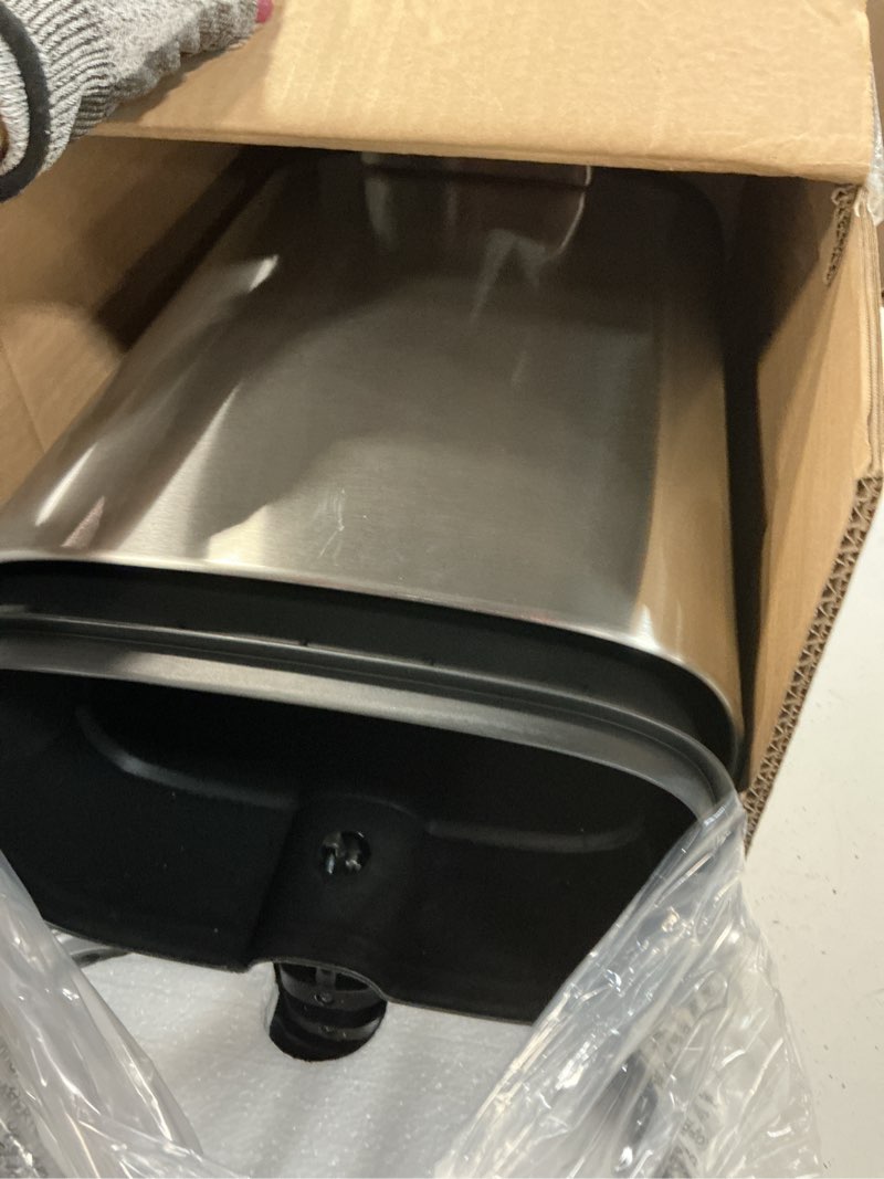 Condition photo showing Good Condition for amazon basics small trash can, 3.1 gallon (12l), smudge resistant rectangular bin with soft-close lid, step foot pedal, removable inner bucket, brushed stainless steel, satin nickel finish satin nickel small, 12l/3.2 gal