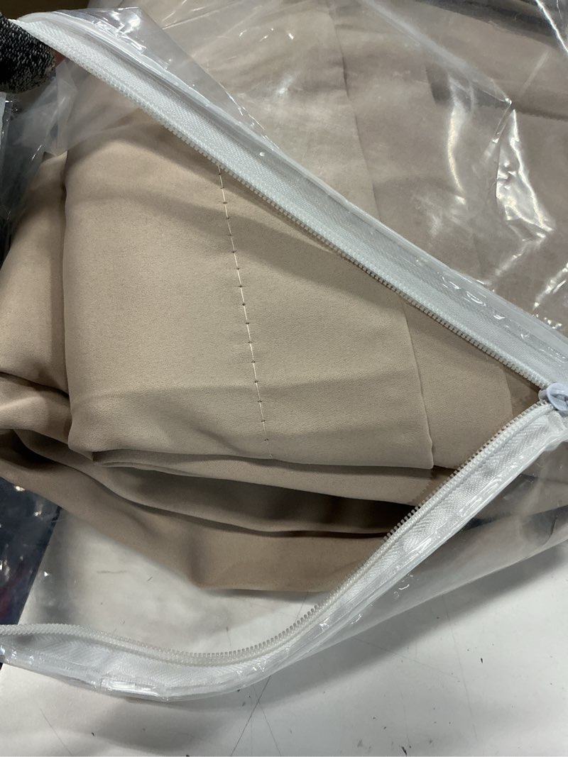 Condition photo showing Good Condition for KEQIAOSUOCAI Pleated Blackout Curtain Drapes for Window 63" L - Triple Weave Energy Saving Solid Pinch Pleat Hook Thermal Room Divider Blackout Panels for Patio (72" Wide per Panel, 2 Panels, Khaki) Khaki 72"W x 63"L (Pack of 2)