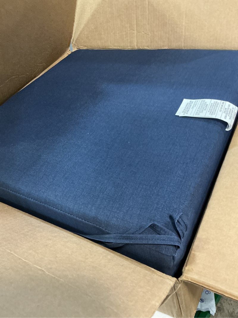 Condition photo showing Good Condition for arden outdoor deep seat cushion set, 24 in x 24 in, weather-proof, rain-proof, fade resistant patio cushion for chair, sofa, and couch sapphire blue leala polyfill sapphire blue leala 1 pack
