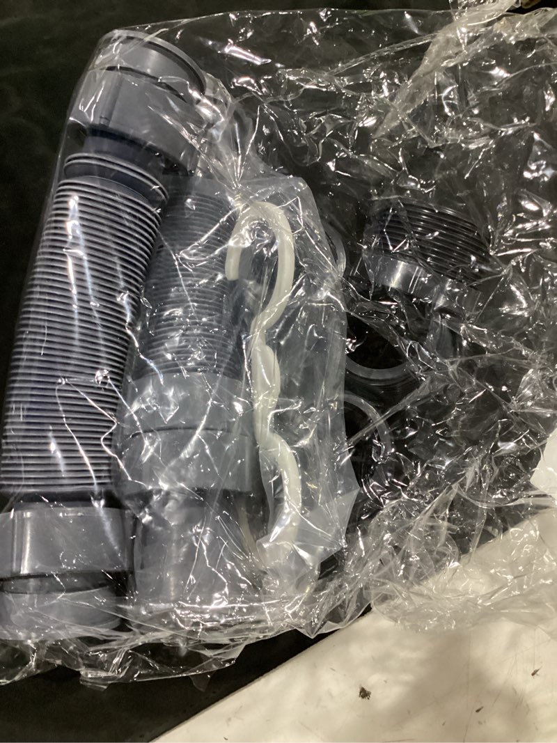 Condition photo showing As Is for expandable flexible p-trap pipe kit (1 1/2\" or 1 1/4\") single kitchen sink drainage solution includes adapter seal ring for garbage disposal - gray