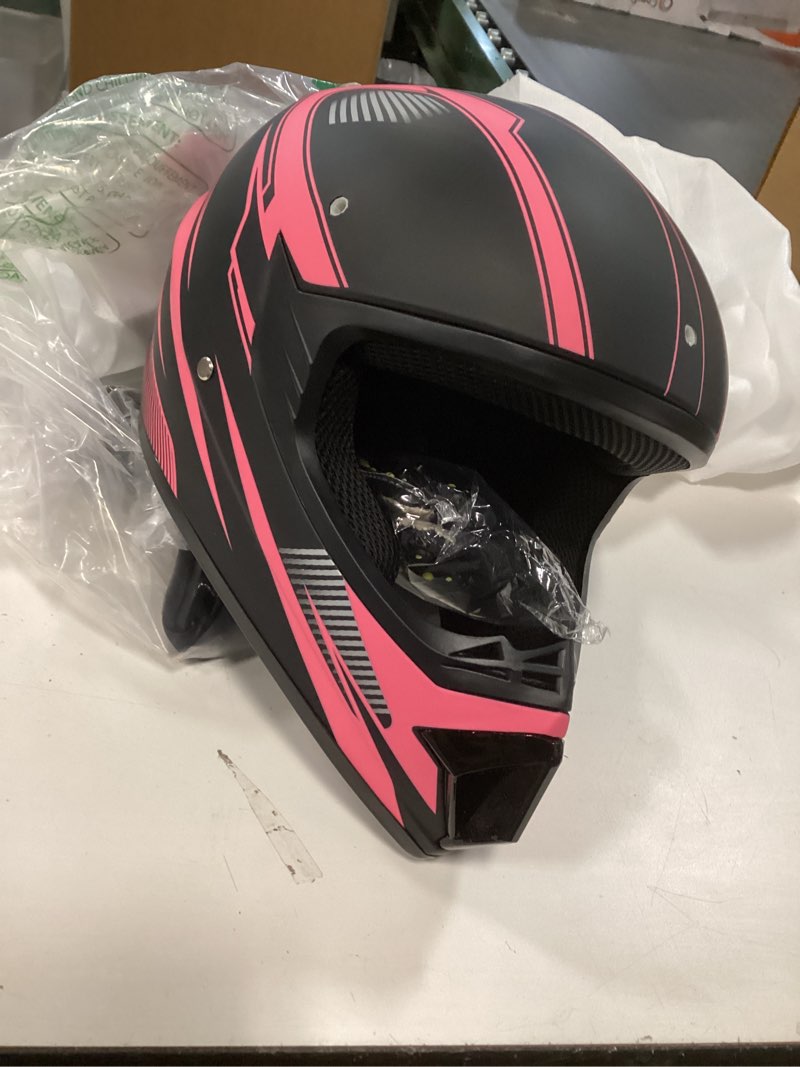 Condition photo showing Good Condition for Youth Dirt Bike Helmet,Kids Motocross Full Face Helmets,Mountain Bike BMX MX ATV Girls Motorcycle Helmet for Kids 8-14 with(Goggles,Gloves,Mask) 4-Pcs Set,DOT Approved(Pink,L) Pink Large