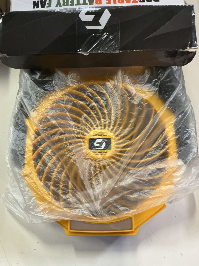 Condition photo showing New/Like New for battery operated fan for dewalt 20v max battery, 5.7m/s high speed rechargeable portable fan with usb powered & 4 speed & 2 light for camping, workshop, garage, jobsite (not included battery) - yellow