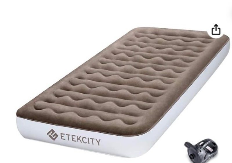 etekcity air mattress upgraded twin size camping air bed blow up bed inflatable mattress raised airbed with rechargeable pump for guest, camping, hiking, height 9", storage bag, brown