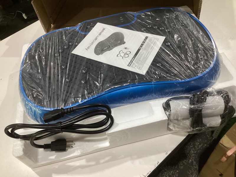 Condition photo showing New/Like New for (not tested)bigzzia vibration plate exercise machine for weight loss – 100-speed platform with remote & resistance bands, 450 lbs capacity – quiet full body workout for lymphatic drainage at home sky blue