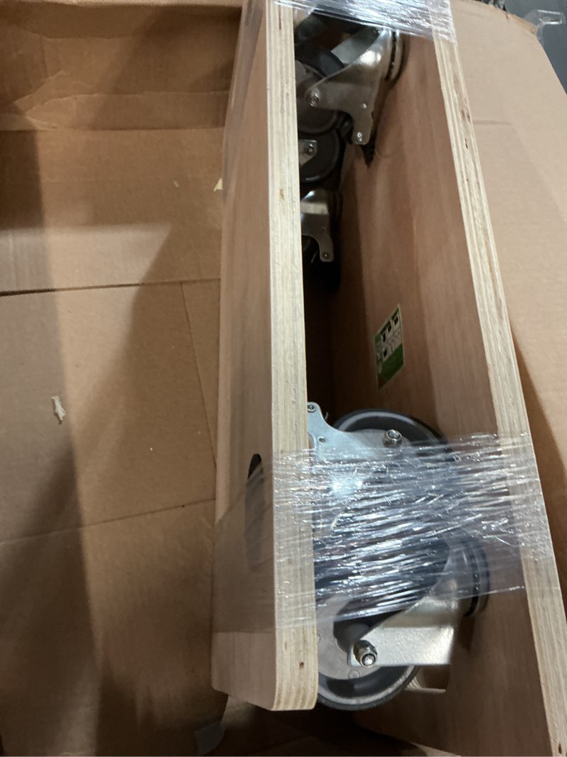 Condition photo showing As Is for Furniture Dolly 4 Wheels, Furniture Movers, 2 Packs 2200 lb Load Capacity Heavy Duty Real Wood Dolly, Multifunctional Moving cart with 4 Soft Rubber Silent Wheels ?2 with Brake+ 2 Without? Real Wood Dolly with Brake Wheels