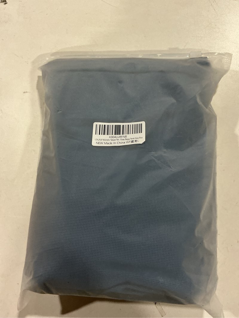 Condition photo showing Good Condition for Womens Waffle Wide Leg High Waisted Palazzo Pants Casual Work Beach Lounge Trousers with Pockets Medium Navy Blue