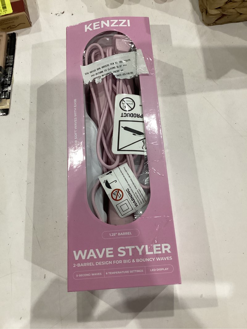 Condition photo showing As Is for kenzzi wave styler 2-barrel hair waver, 1.25 in, 6 heat settings, pink