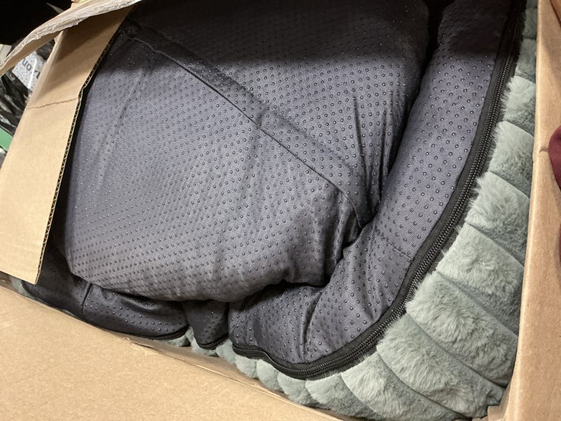 Condition photo showing As Is for bedsure comfyfleece™ donut medium dog bed - washable faux fur with corduroy fleece & anti slip bottom, round pet bed with removable cover, warm grey, 30x30x8 inches m (30x30x8) warm grey