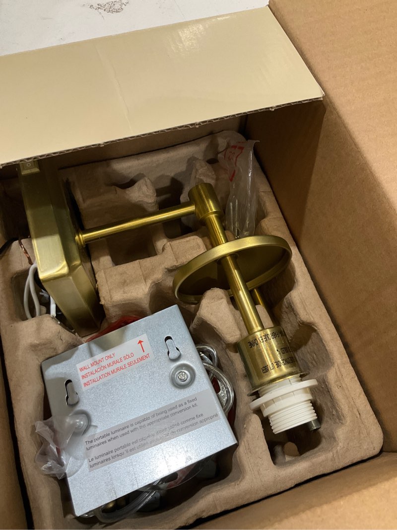 Condition photo showing As Is for allen + roth eubanks 4.25-in w 1-light brushed gold transitional led wall sconce