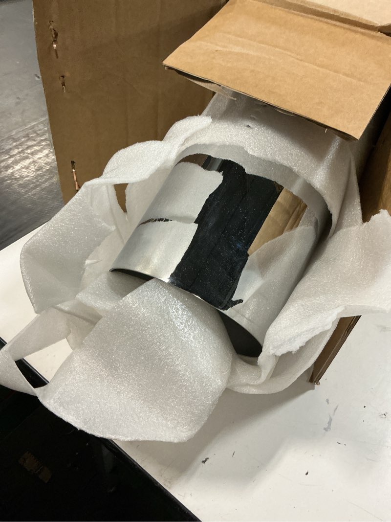Condition photo showing Good Condition for universal 4" to 7" exhaust elbow pipe with steel clamp - silver chrome or black painted for car, truck & diesel argent 4" inlet 7" outlet
