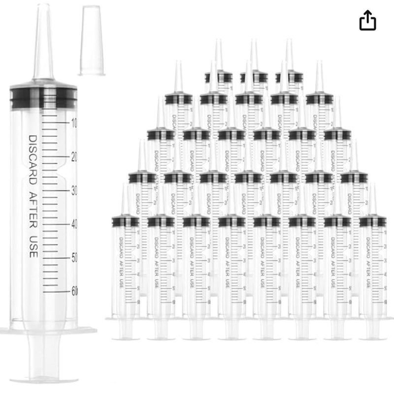 50 Pack 60ml Syringes Without Needle, Sterile & Individually Sealed, Large Plastic Syringes for Liqu