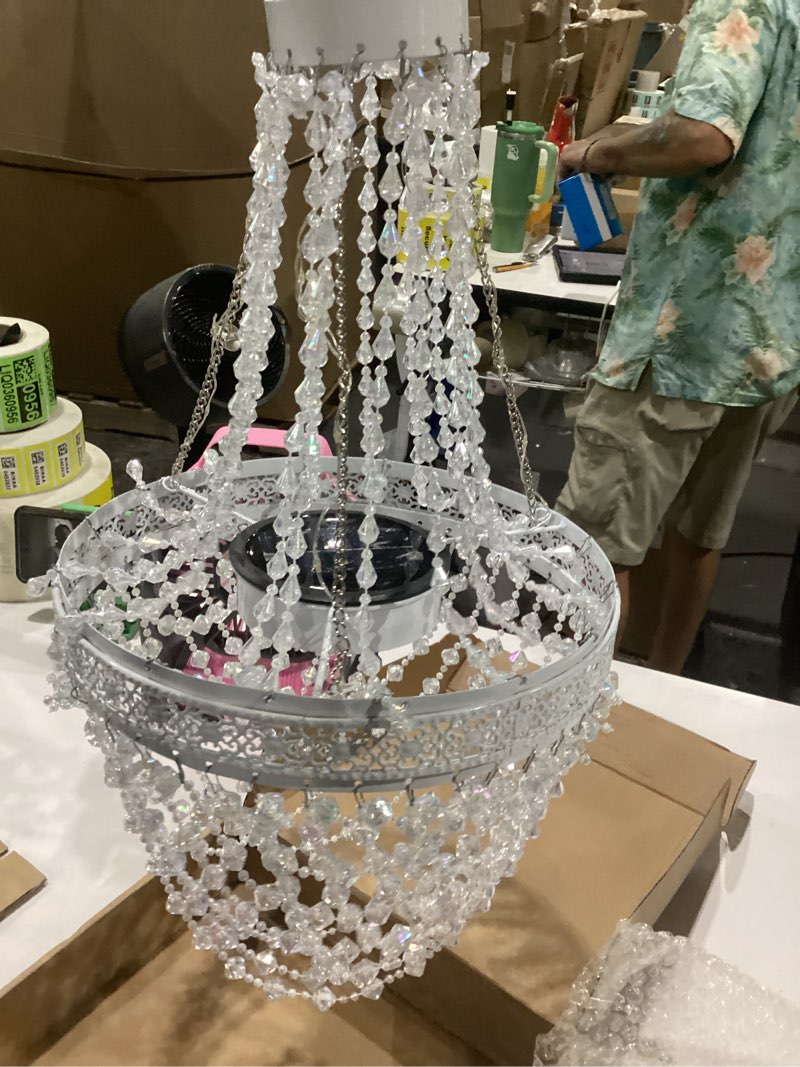 Condition photo showing Good Condition for solar hanging acrylic crystal chandelier outdoor garden decorative lights powerful lithium battery 54 warm leds easy hanging waterproof outdoor lantern for mom garden gazebo, party, wedding,tree french