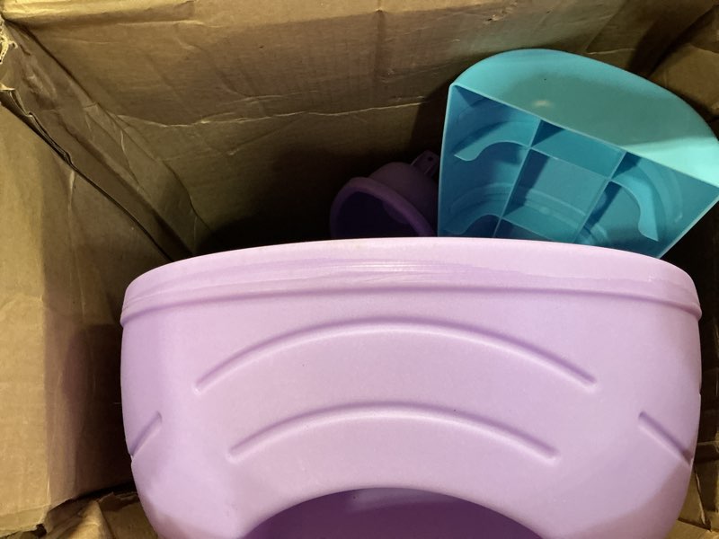 Condition photo showing As Is for step2 rain showers and unicorns water table, kids water and sand activity sensory playset, summer outdoor toys, 13 piece water toy accessories, for toddlers 1.5+ years old, blue & purple rain showers & unicorns