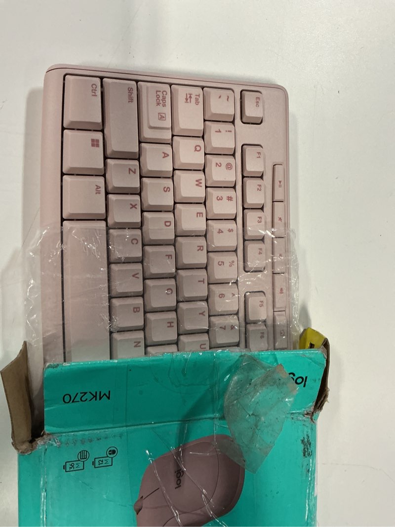 Condition photo showing As Is for logitech mk270 wireless keyboard and mouse combo for windows, 2.4 ghz wireless, compact mouse, 8 multimedia and shortcut keys, 2-year battery life, for pc, laptop - rose rose 1 pack combo