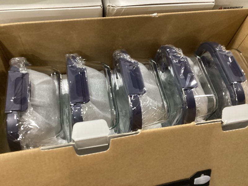 Condition photo showing New/Like New for 10-pack glass food storage containers with tempered lids – borosilicate, airtight, oven-safe (-4°f~950°f), bpa-free, 4.4 & 1.6 cup, leak-proof, dishwasher safe (blue) tempered lids blue 4.4cup*5 & 1.6 cup*5