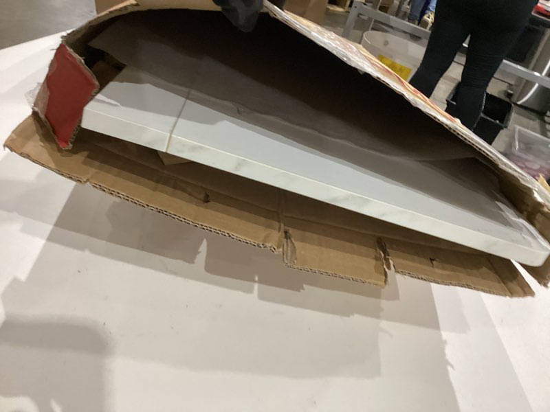 Condition photo showing As Is for wohomo white faux marble folding desk, 31.5" small desk for small spaces with gold legs, easy assemble foldable computer desk, mini portable working table for home office, white and gold small size:31.5 x 15.7 white and gold