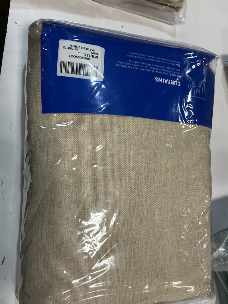 Condition photo showing New/Like New for MIULEE Linen Pinch Pleated 100% Blackout Curtains for Bedroom 90 Inch Long 2 Panels Set - Back Tab Track Black Out Curtain for Living Room Darkening Triple Pleat Drapes with Hooks, Oatmeal Oatmeal 40"W x 90"L (Pack of 2)