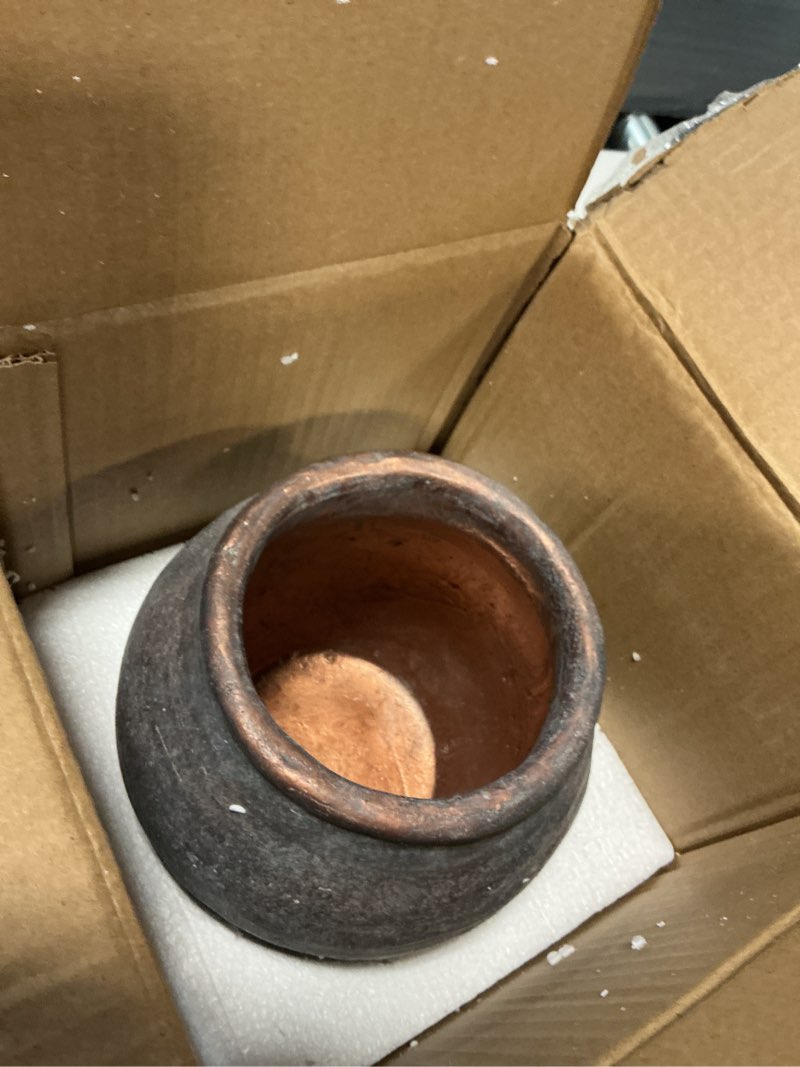 Condition photo showing Good Condition for briful rustic vintage ceramic pottery vase, 6.1'' farmhouse table decor with distressed texture, wide mouth decorative jar vases for home decor, shelf & entryway, brown 6.1'' dark brown