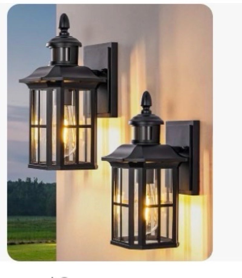 2 pack motion sensor outdoor light fixtures wall mount, dusk to dawn front porch lights for house, e