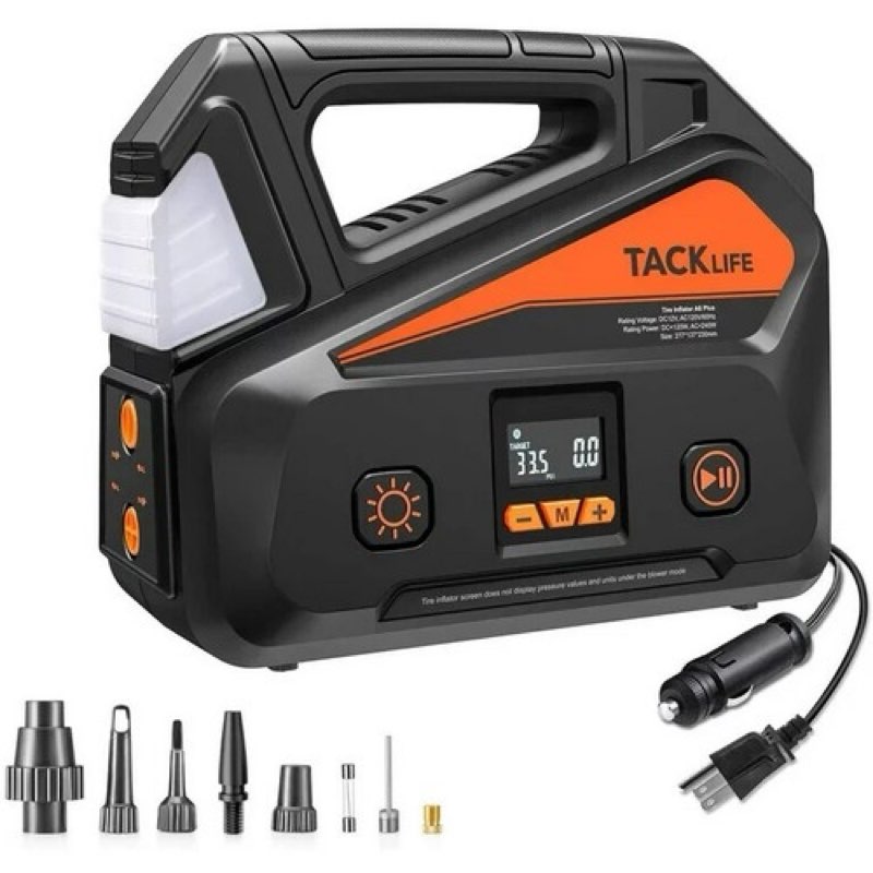 tacklife a6 plus ac/dc tire inflator with lcd digital pressure gauge