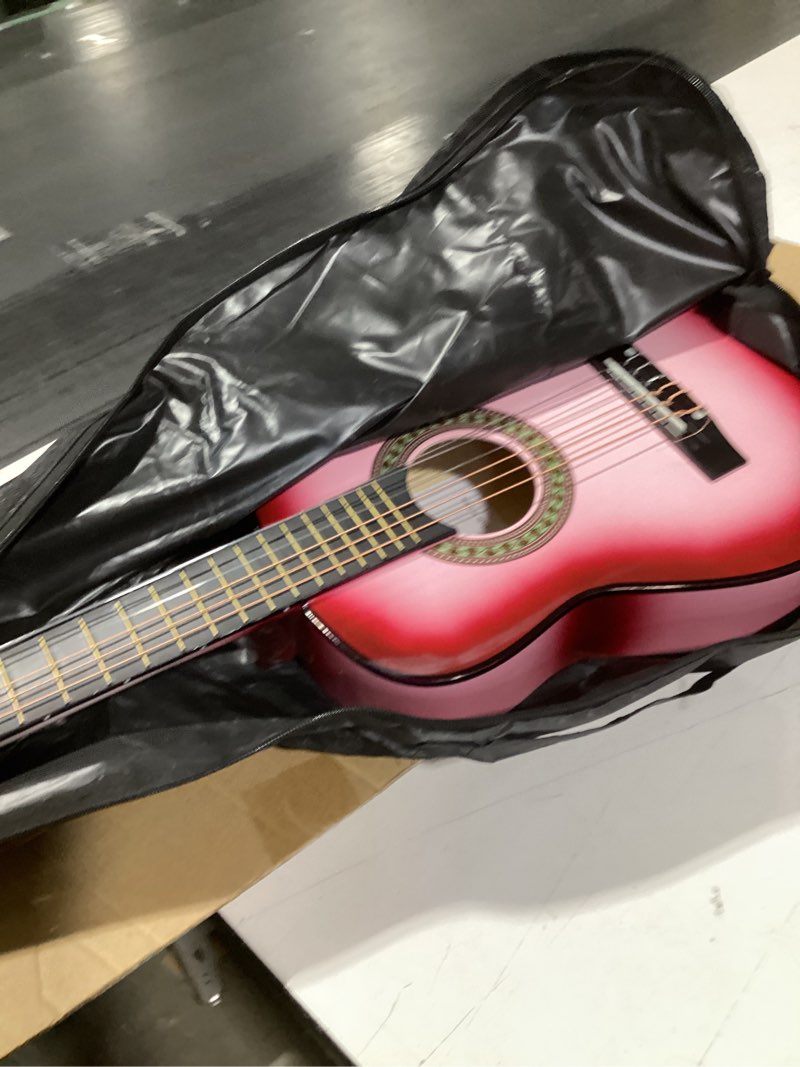 Condition photo showing New/Like New for ADM Beginner Acoustic Classical Guitar 30 Inch Nylon Strings Wooden Guitar Bundle Kit for Kid Boy Girl Student Youth Guitarra Online Lessons with Gig Bag, Strap, Tuner, Extra Strings, Picks,Pink 1 30 Inch Hot Pink