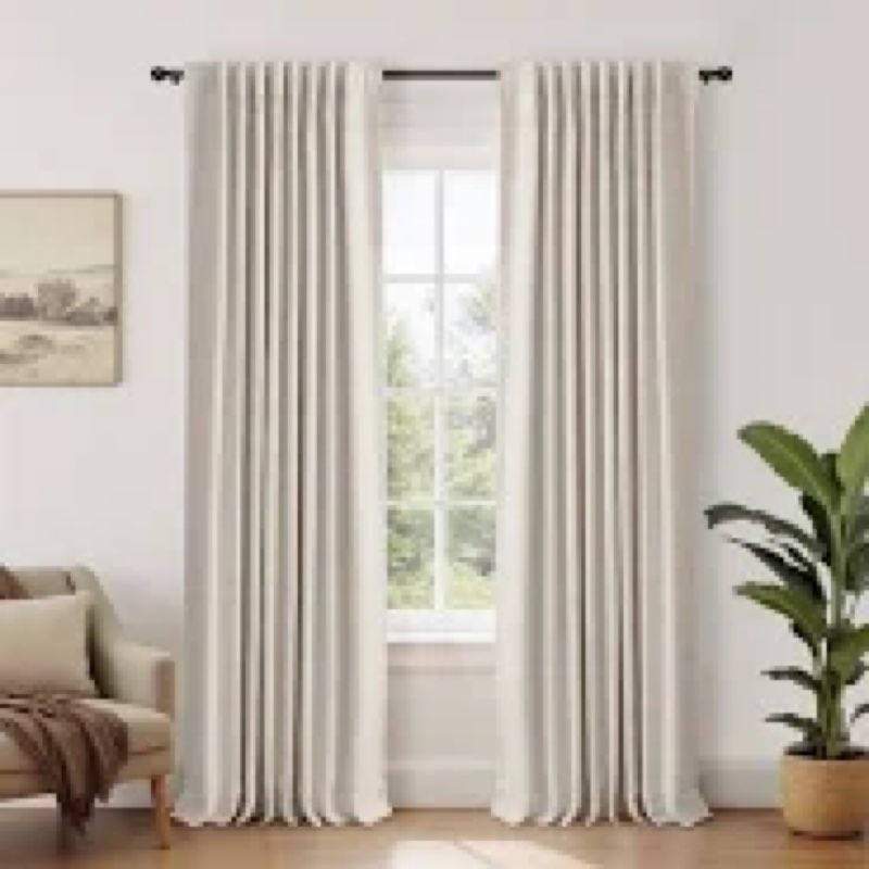 nanspring aqua green linen curtains 84 inch length 2 panels set for living room rod pocket back tab light filtering window drapes for bedroom dining room protect privacy modern farmhouse decor 52x84 52\"w x 84\"l (pack of 2) aqua beige