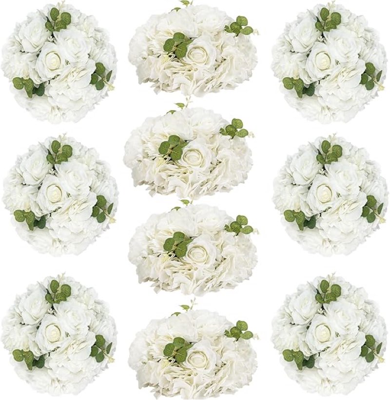White Flowers Balls for Centerpieces: 10 PCS 11.8" Diam Flower Centerpieces for Tables in Wedding Reception Decorations Arrangement for Party Celebration Planners