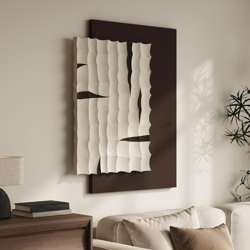 large 3d textured abstract wall art for living room, vertical modern geometri.
