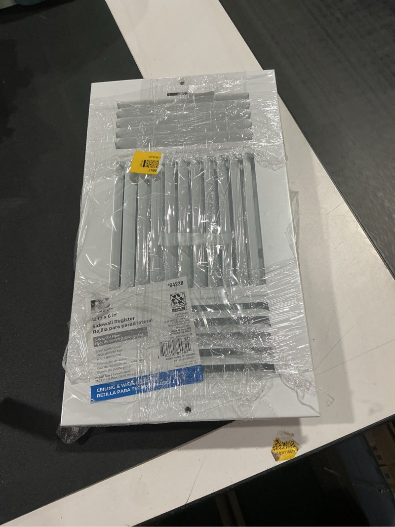Condition photo showing Good Condition for (Similar To Stock Photo) 6\" x 12\" White Sidewall & Ceiling Register 1 Way – Steel Air Vent Cover, HVAC Supply Grille for Wall or Ceiling, Fits 6x12 Duct Opening, Heavy Duty Register 6 Inch x 12 Inch Glacier White