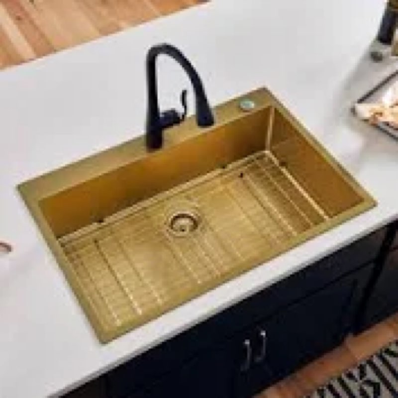 Gold Kitchen Sink, 33" x 22" Drop In Kitchen Sink,16 gauge Stainless Steel Workstation Sink with Ledge & Accessories, Large and Deep Top Mount Kitchen Sinks (33" x 22" x 9")
