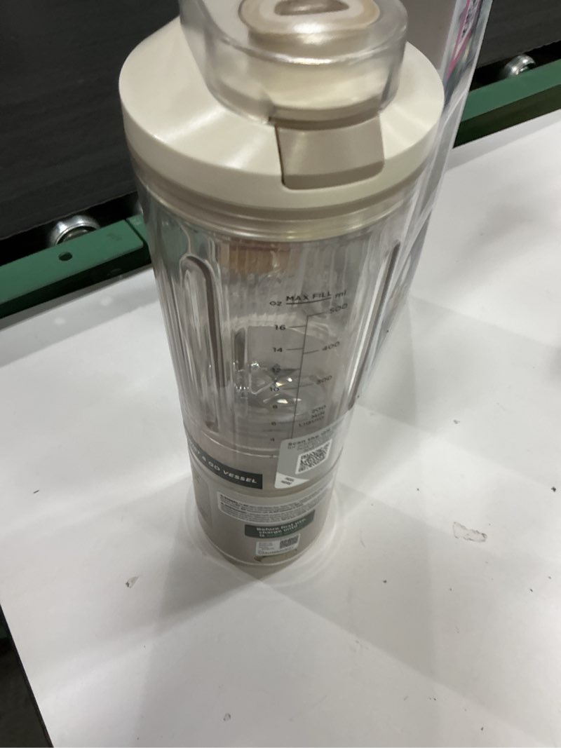 Condition photo showing As Is for ninja blast max, portable blender + twist & go, personal ninja blender, smoothie, blend, ice crush, 3 programs, cordless, 22 oz removable vessel, dishwasher safe, leakproof, cream, bc251iv