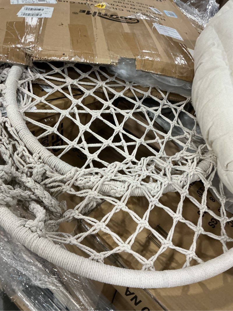 Condition photo showing Good Condition for Macrame Hammock Hanging Swinging Chair with Medium Cushion, Perfect for Bedroom, Porch, Adults, Balcony, Beige