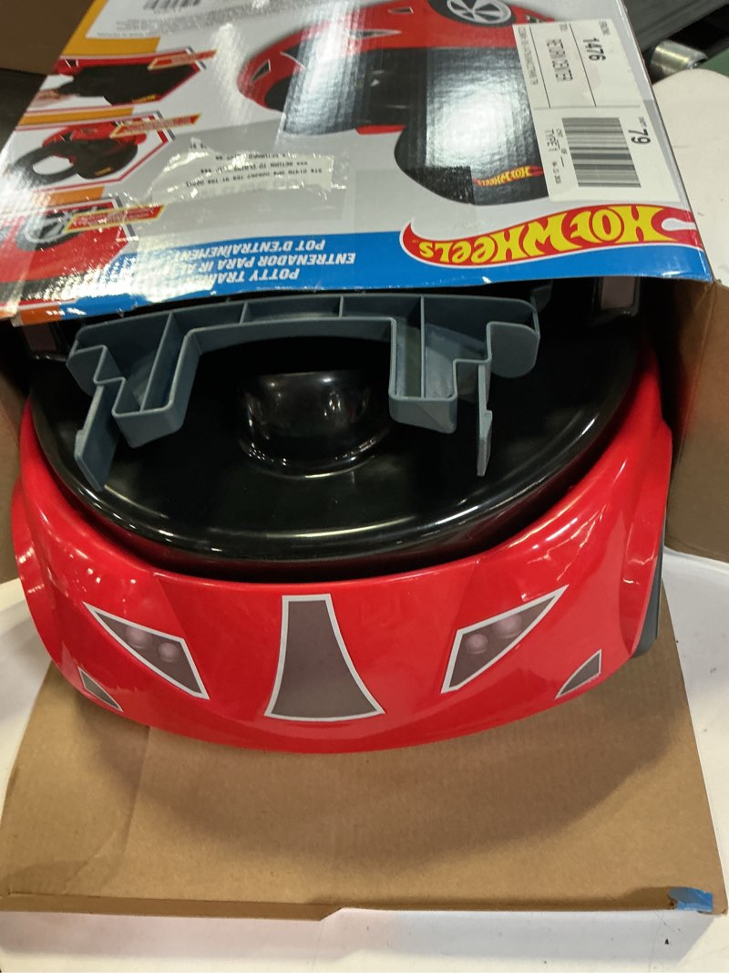 Condition photo showing As Is for hot wheels race car potty training toilet with toddler seat 12 months and up red