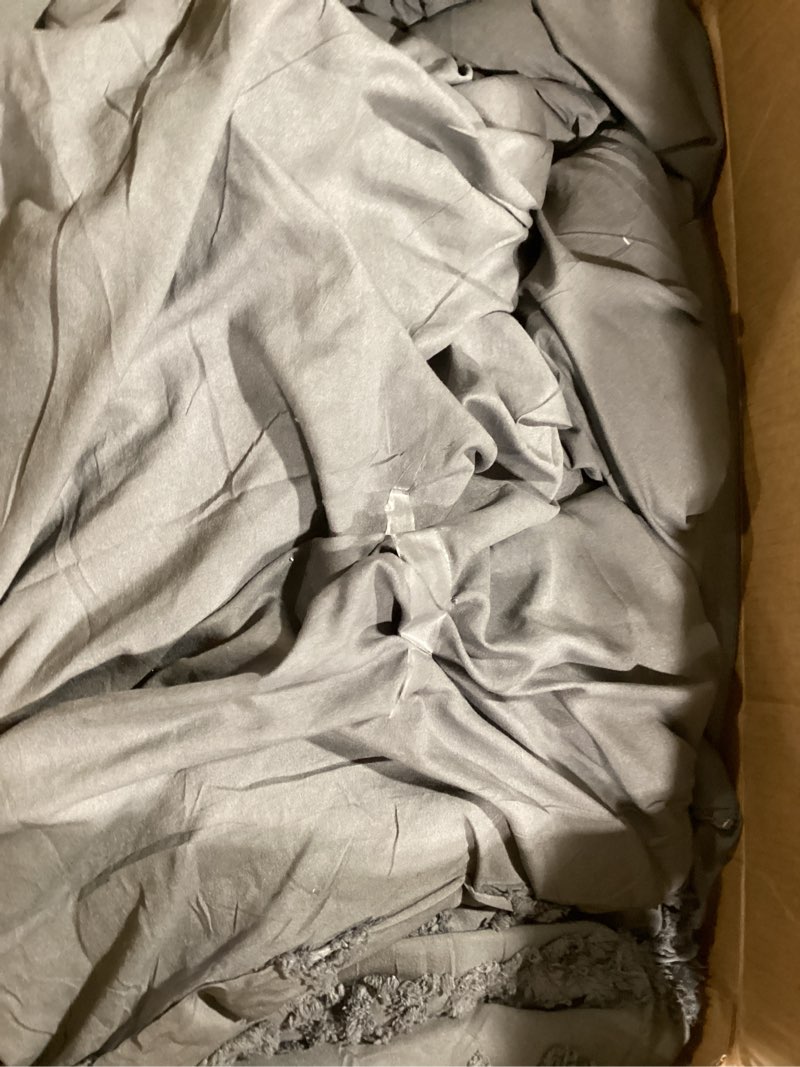 Condition photo showing Good Condition for Bedsure Tufted Boho Comforter Set King Size - Dark Grey Boho Bed Set, GentleSoft™ 3 Pieces Farmhouse Shabby Chic Embroidery Bedding, Gifts for Woman, Soft Jacquard King Comforter for All Seasons King 19 - Dark Grey - Elegant