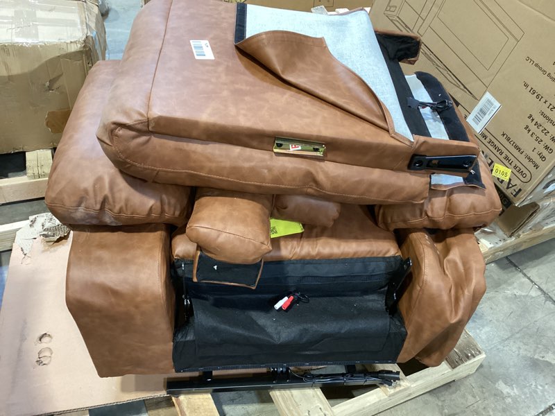 Condition photo showing As Is for GarveeHome Power Lift Recliner Chair - Heat and Massage, Faux PU Electric Lift Recliner for Elderly & Mobility Impaired, Adjustable Back and Legs, Heavy Duty Lift Chair for Seniors Cognac Regular/ Standard