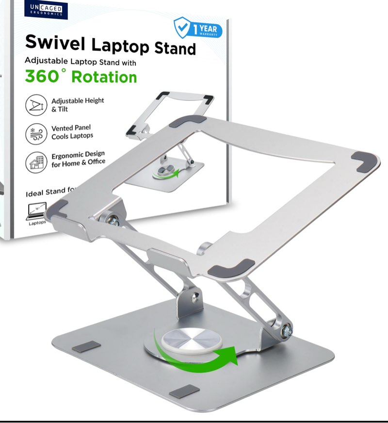 Uncaged Ergonomics Swivel Laptop Stand for Desk, Adjustable Computer iPad Stand for Desk w/ 360 Rotation, Portable Laptop Holder for Home Office Ergonomic Supplies