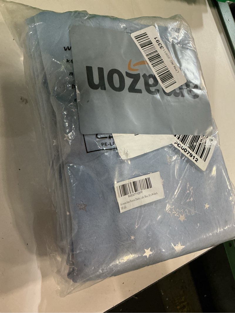 Condition photo showing Good Condition for BGment Star Room Darkening Curtains for Kids Bedroom - Grommet Thermal Insulated Silver Star Print Kids Curtains for Living Room, Set of 2 Panels, Baby Blue, 42 x 84 Inch Baby Blue Star 42"W x 84"L (Pack of 2)