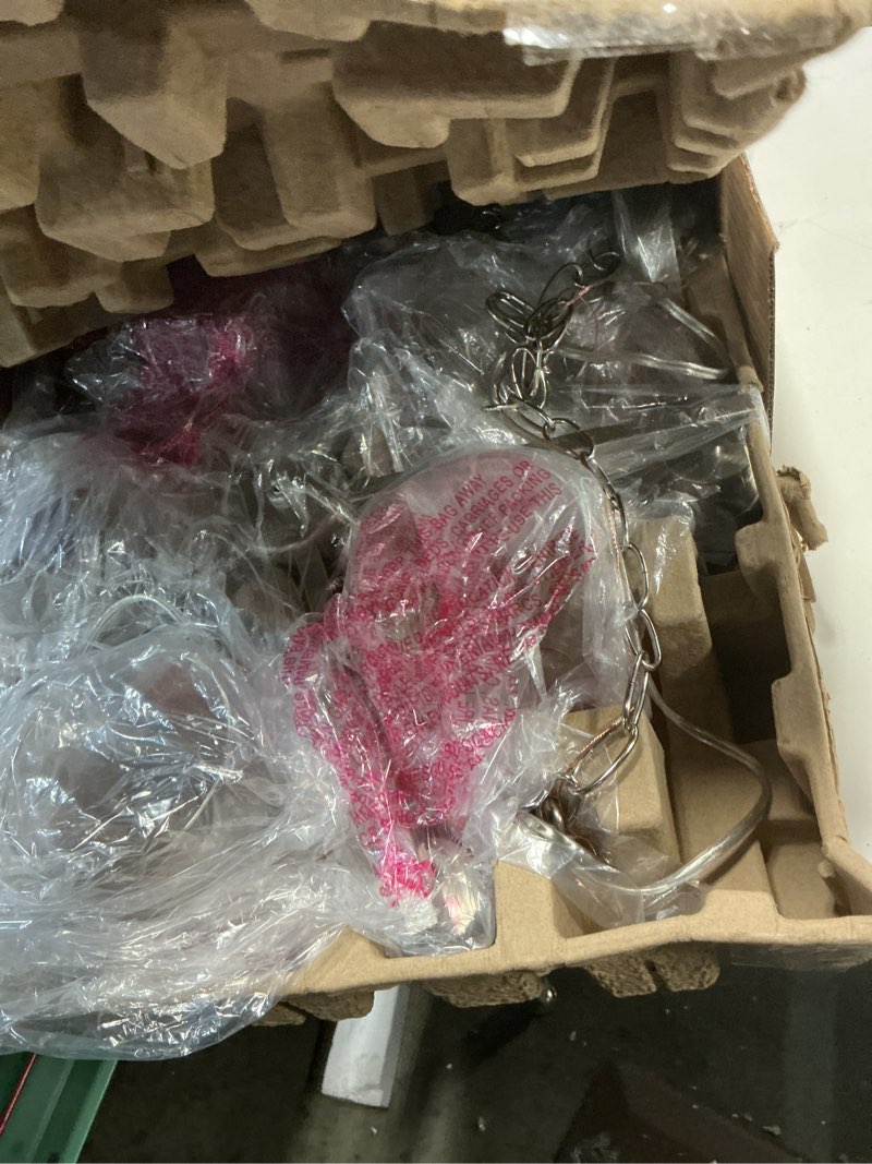 Condition photo showing As Is for allen + roth evans 5 -light brushed nickel transitional for use in bedrooms, dining rooms, foyers, kitchens, living rooms chandelier