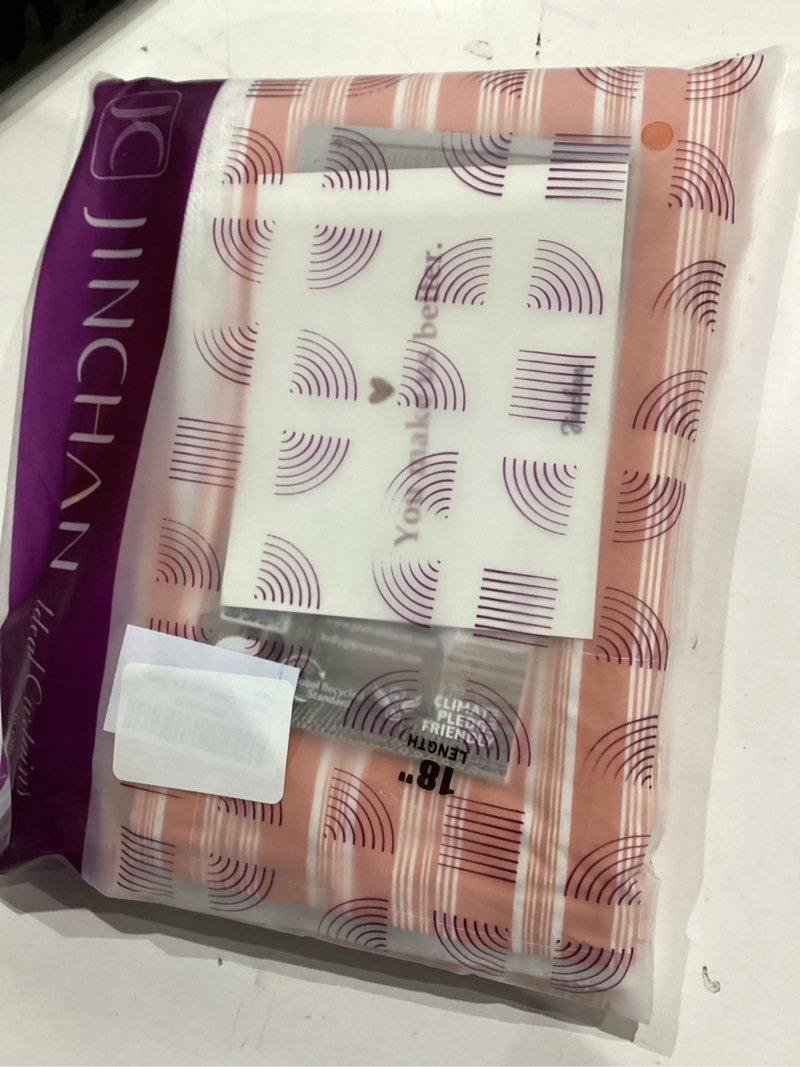 Condition photo showing Good Condition for jinchan cotton linen double layer valance 18 inches farmhouse rustic striped valance for living room bathroom small window curtain light filtering rod pocket 1 panel coral orange 50"w x 18"l (pack of 1) dynamic | coral orange