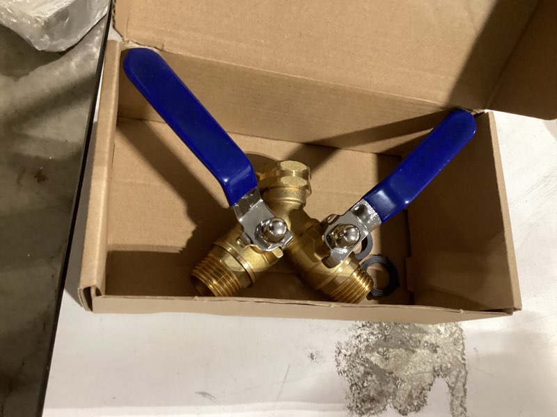 Condition photo showing Good Condition for garden hose splitter 2 way heavy duty, brass faucet adapter with long handle for gardening water hose shut off valve hose connector fittings outdoor water spigot hose bib y splitter very durable